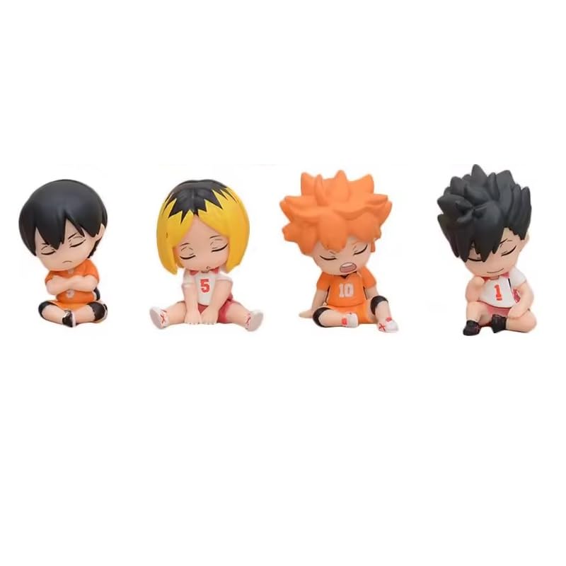 10cm Anime Figures from Haikyuu - Tobio Kageyama, Look Up Shoyo Hinata, Tetsurou Kuroo, Kozume Kenma, Oikawa Tooru Action Figure Q Version Figurine PVC Collection (4 Piece Set - Sleeping 5.5cm B)