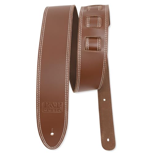 Sangle de guitare en cuir véritable marron réglable de 112 à 142 cm