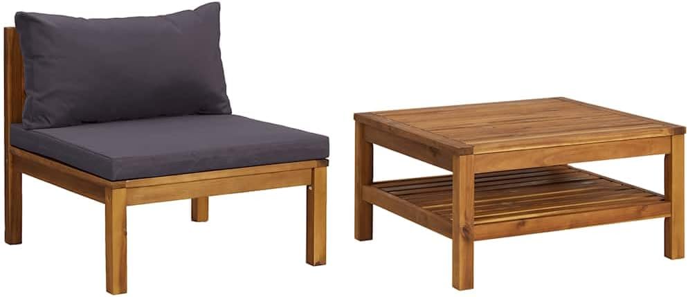 vidaXL 2 Piece Patio Sofa Set with Dark Gray Cushions Acacia Wood