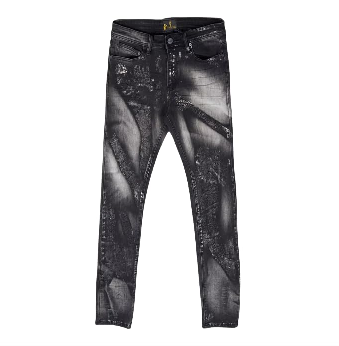 Men's Slim-fit Mid-Rise Denim Straight-Leg Printed Pants, Casual and Retro Men's Jeans