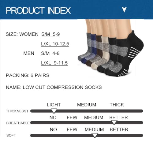 Image of Sooverki Copper Compression Socks Women and Men 6 Pairs - Circulation Arch Support Plantar Fasciitis Running Ankle Socks