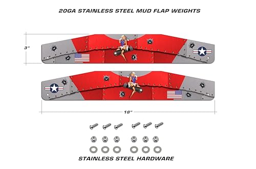 Image of Universal Mud Flap Splash Guard Stainless Steel Weights for Semi Trailer Trucks - 3 inch x 18 inch - 2 Piece Set - Subdued (T-Bomber (Red Color))
