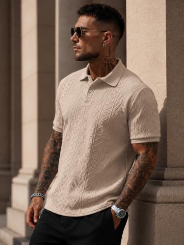 Image of GRECIILOOKS Textured Polo T-Shirt for Men | Premium Jacquard Collared Cotton Blend Polo | Smart Casual & Formal t Shirt for Men | Stylish t Shirt for Mens for Office, Party & Everyday