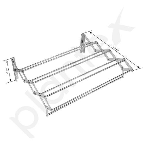 Image of Plantex Stainless Steel Foldable Clothes Drying Rack /Cloth /Towel Stands for Drying Clothes - Wall Mount (Chrome - 24 inch)