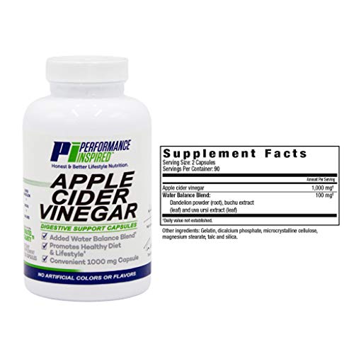 Performance Inspired Nutrition Apple Cider Vinegar Natural Capsules Supports Healthy Weight Loss - Blood Sugar & Immune System - Water Balance - Big- 180 Count #TOP5