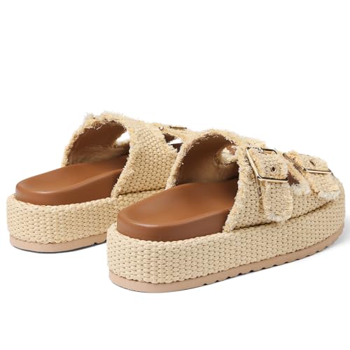 mikarka Raffia Platform Sandals for Women 2025: Resort Womens Sandals Comfortable - Summer Beach Sandals Buckle Straps Espadrilles Flatform Slides Mules4