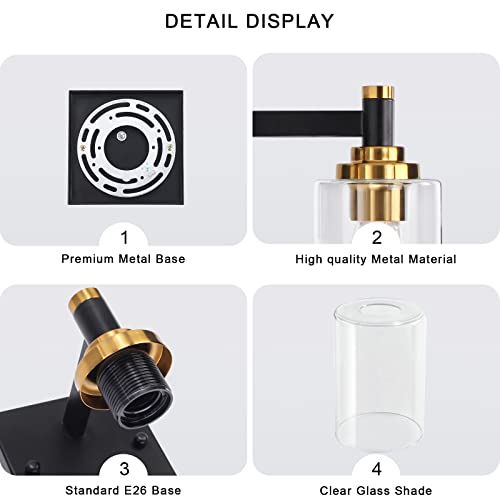 ZCHAOZ Black and Gold Wall Sconces Set of Two Bathroom Light Fixtures Brass Sconces Wall Lighting Modern Wall Light Fixtures with Glass Shade Rustic Wall Lamps for Living Room Bedroom Hallway Kitchen - Image 7