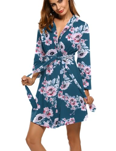 Image of HOTOUCH Womens Robe Lightweight Short Knit Bathrobe Soft Ladies Sleepwear with Pockets