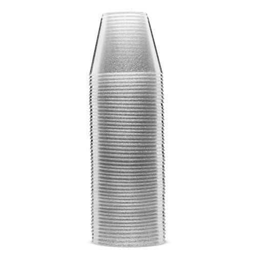 Munfix 100 Glitter Plastic Cups - 9 Oz Clear Plastic Cups Old Fashioned Tumblers -Silver Glitter Cups Disposable Wedding Cups Party Cups