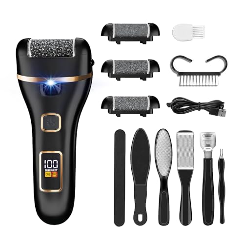 Flintronic Lima Electrica Pies Durezas con 3 Rodillos, Removedor Eléctrico de Callos de Pies, Recargable Aparato de Pedicura Profesional, Eliminar las Durezas y las Callosidades(Negro)