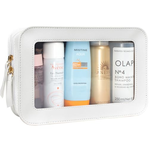Image of LETGO Clear Toiletry Bag,Portable Travel Makeup Pouch with Zipper, TSA Approved Organizer Sunscreen Bag Clear Makeup Toiletry Pouch Beach Vacation Essentials for Women Teen Girls (White)