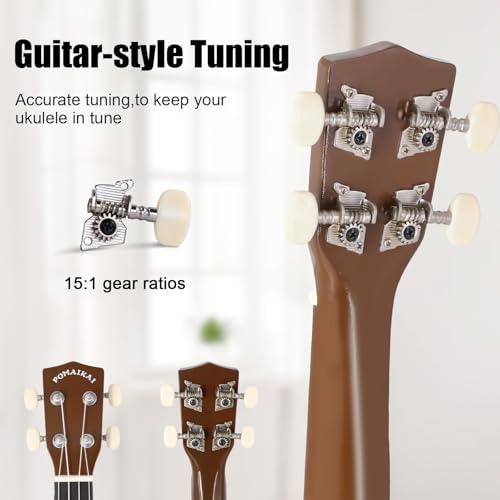 Image of POMAIKAI Soprano Ukulele for Beginner Hawaiian Wood Ukelele 21 Inch Small Guitar Uke for Starter Student Adult (Bright-Brown)