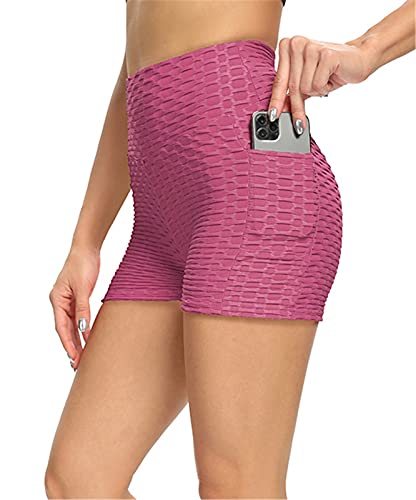 SotRong Short de course à pied pour femme en nid d'abeille, taille haute froncée - Multicolore - 42 Cover