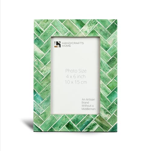 Handicrafts Home Green Leaf Nature Inspired Bone Inlay Handmade 4x6 Picture Frame – Small Photo Frame for Wall Hanging, Desk Decor & Living Room – Farmhouse & Home Decor Gift Frame, Green & White