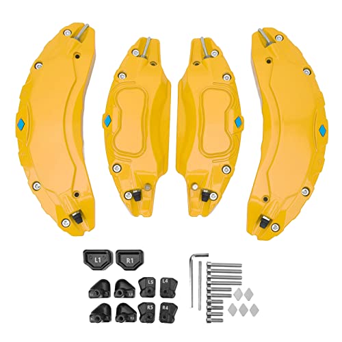JOROBURO 4PCS Car Caliper Cover, Protector Cover Brake Caliper Cover Kit, Aluminium Alloy Disc Brake Caliper Guard Replacement Accessories for Model 3 18in 19 in Wheels Hub(Yellow)