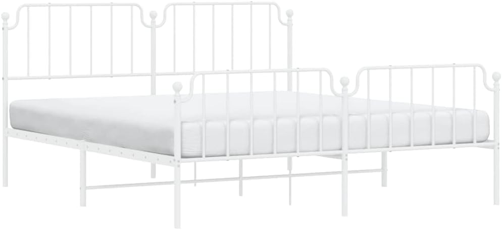 Full Bed Frame White Powder-Coated Steel Sturdy Platform Foundation with Storage, Easy-Assembly Rectangular Frame for Bedroom Mattress Support and Durable Heavy-Duty Use