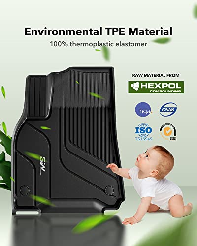 3W Tesla Model Y Floor Mats & Front And Rear Trunk Liner, Tpe All Weather Custom Fit Floor Liner Compatible For Tesla Model Y 2020-2023 5-Seater, Full Set Floor Mats And Cargo Mat Accseeories, Black #TOP5