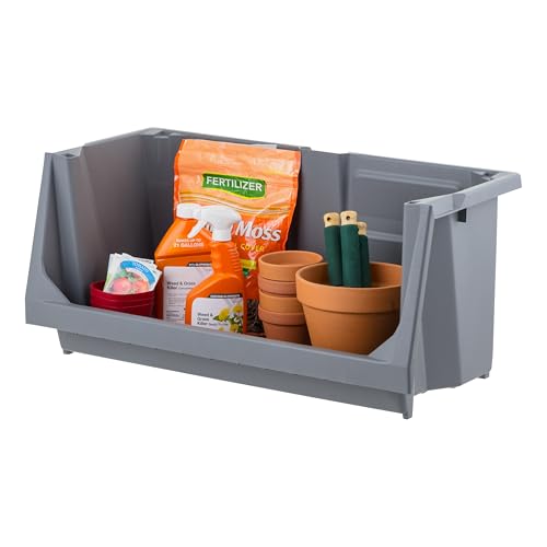 Image of IRIS USA Open Front Storage Bins, Jumbo, Heavy Duty Garage Storage, Stackable Storage Bins, Tools Hardware Hose Household Product Sporting Goods, Wide Open Front, Interlocked Secure Stacking, Gray