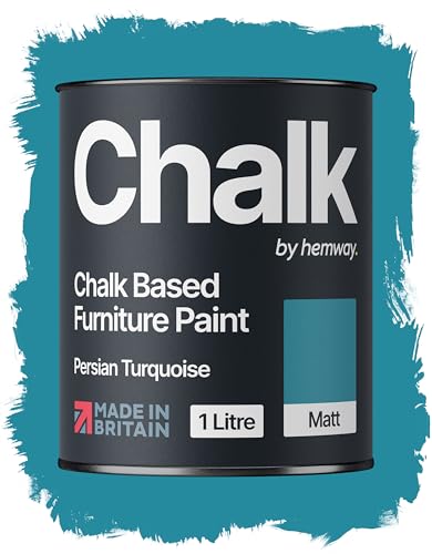 Hemway Chalk Based Furniture Paint, Persian Turquoise 1L, Matt Finish Shabby Chic, Chalk Paint Furniture & Walls, Quick Dry & 1 Coat