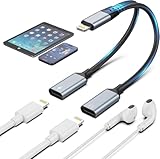 [Apple MFi Certified] iPhone Lightning to 2 Lightning Adapter, Dual Lighting AUX + Charger Adapter Dongle Cable Splitter Compatible for iPhone 14/13/12/11/SE/X/XR/XS/8/7/6 Support Call (Black)