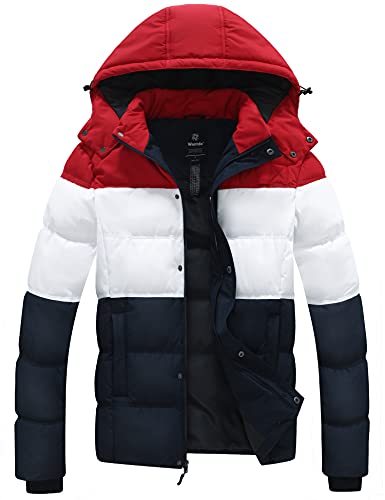 Image of Wantdo Men's Hooded Winter Coat Warm Puffer Jacket Thicken Cotton Coat with Removable Hood | Waterproof 10000mm,Removable hood,Windproof,Outside work,Gift for son /teen boy,Machine wash,Quilted