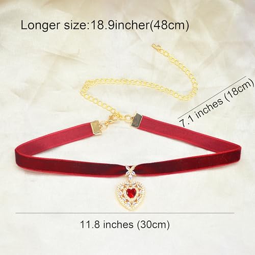 MOMOCAT 14K Gold Plated Imitation Ruby Love Zircon Necklace Red Heart Crystal Pendant Velvet Choker Necklace for Women 90s Goth Chocker Cute Vampire Accessories Womens Jewelry 5