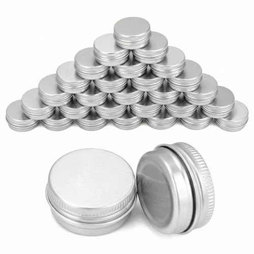 QWORK® 30 Pièces Pots Rond en Aluminium avec Couvercle, Pot Vide Cosmétiques Pot Vide Cosmétiques pour Maquillage, Crème, Baume à Lèvres, Stockage de Voyage (30ml)