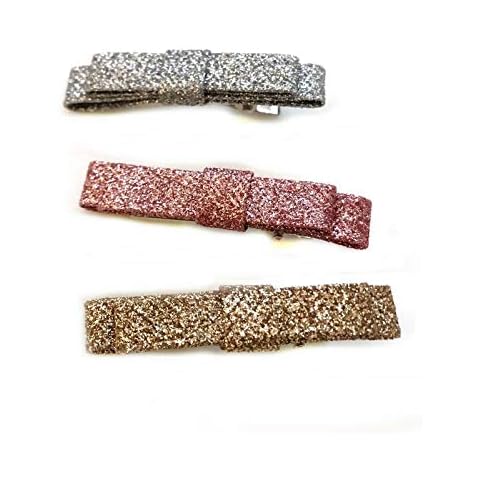 3 x Glitter Beak Hair clip Silver Rose Pink gold Belt look bow xx Cover