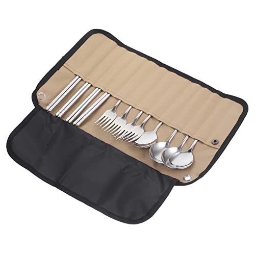 Mikinona 1Set Portable Camping Tableware of Cutlery with Pouch for Picnic Hiking Bbq and Outdoor Activities Includes Chopsticks Spoon Fork for and Storage