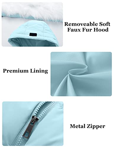 Szory Girl's Winter Warm Thicken Coats Windproof Long Jackets With Removable Fur Trim (Light Blue,6-7) #TOP4