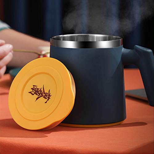 Taza de café de té de gran capacidad con doble pared de acero inoxidable portátil con mango (azul) - Imagen 4
