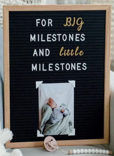 Black Letter Board 12X16 With 800+ Pre Cut & Sorted White, Gold & Cursive Style Felt Letter Board Letters For Baby Announcement Sign, Baby Milestone, Message Board Or Rustic Wood Frame Letterboard By Feltwrite #TOP27