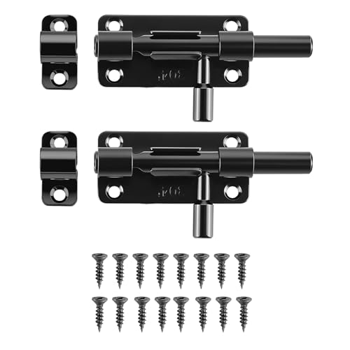 4 Zoll Edelstahl Türriegel, 2 Stück Rostfrei Abschließbar Schieberiegel Mehrwinkel Bolzenriegel für Fenster/Türen/Garten/Schuppen, mit Befestigungsschrauben (Schwarz)