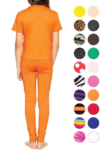 Image of STRETCH IS COMFORT Girls 2 Piece Hoodie Short Sleeve Long Sleeve Crew Neck Top and Leggings Set Kids Thermals Underwear Set