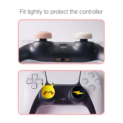 Image of PERFECTSIGHT Cute Thumb Grip Caps for Switch 2, PS5 PS4 Xbox Series X /S Xbox One Switch PRO Controller Steam Deck, 4PCS Soft Rubber 3D Thumbsticks Button Joystick Cover Set, Yellow Pika