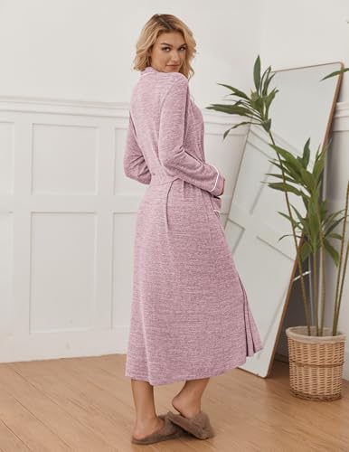 Ekouaer Womens Robe Long Bathrobe Lightweight Soft Knit Kimono Robes Ladies Casual Sleepwear S-XXL - Image 4