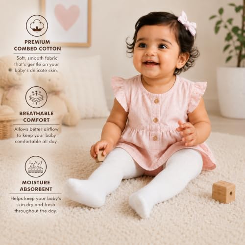 Image of Supersox Cotton Tights for Babies | Combed Cotton, Breathable, Moisture Absorbent & Anti Odour | Soft, Stretchable Full-Length Baby Tights for All-Day Comfort | Pack of 1