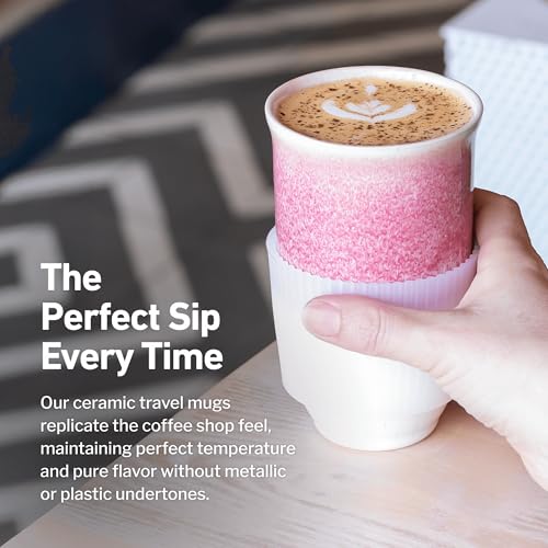 Image of NOVA CERAMICS Coffee Travel Mug - Coffee Travel Cup - Microwave & Dishwasher Safe Coffee Pink Tumbler - Gifts For Women Men Him Her - 16oz - Coral Pink