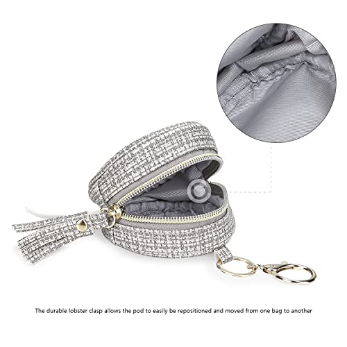 Image of Pacifier Case Bag - Leather Pacifier Holder with Clip for Diaper Bag Stroller Purse Charm, Holds 2 Pacifiers Outdoor Travel (Weave Grey)