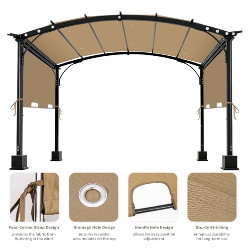 85\"x 208\" Universal Pergola Shade Cover, Garden Shade Replacement for 17x7.4 Ft Outdoor Pergola Structure, Patio Gazebo Canopy, Porch, Balcony Waterproof Top (Cover Only, Khaki) - Thumbnail 3