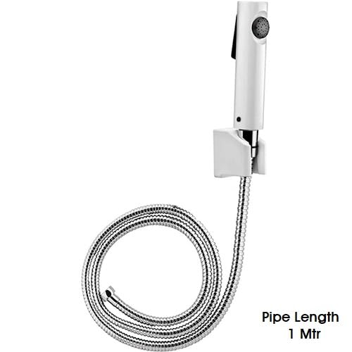 Image of Health Faucet for Bathroom - White Body with Chrome 1 Mtr Pipe - Premium Jet Spray for Toilet with Hose and Holder - Superior Performance in Low Water Pressure - Easy Grip Design
