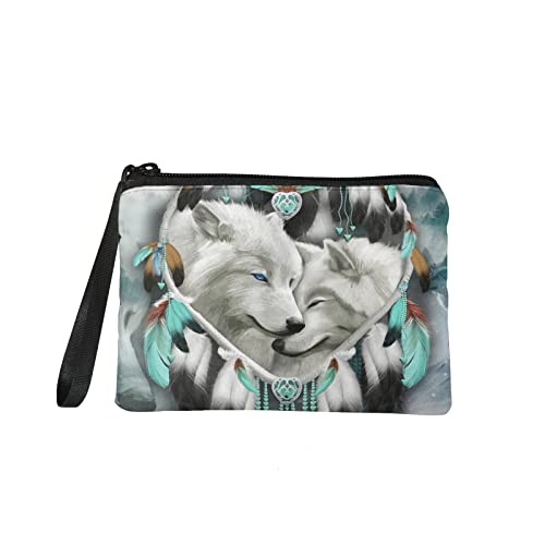 NETILGEN Mini porte-monnaie en flanelle pour femme et fille - Petit sac à main de voyage - Organisateur de cartes de crédit, Wolf Lover., Porte-monnaie Cover