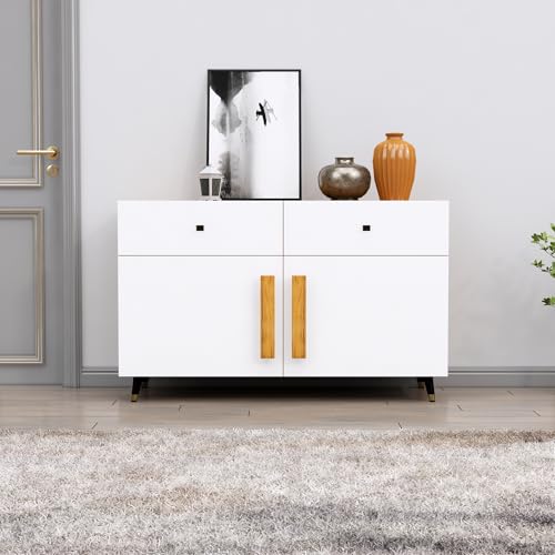 Image of Bniture Storage Cabinet Wooden for Living Room Sideboard with 2 Drawer and 2 Door | Storage Organizer Chest of Drawer Cabinet for Home Hallway Drawing Room Bedroom Kitchen | Giant Wood & Frosty White