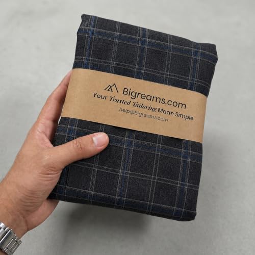 Image of BIGREAMS Unstitched Checkered Suiting Luxury Pants Fabric for Men - 1.5 Meter Pant Piece | Premium Blended Material | Soft Finish | Ideal for Formal Trousers