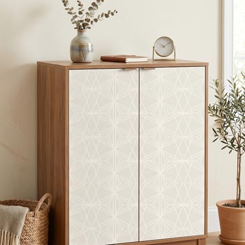 Papier peint géométrique beige et blanc ReWallpaper pour relooker un mur de 44 cm x 7 m