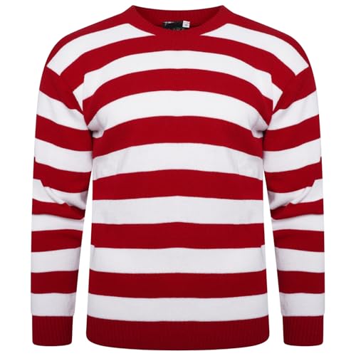 VEARZ Suéter tejido unisex de rayas rojas y verdes para adultos