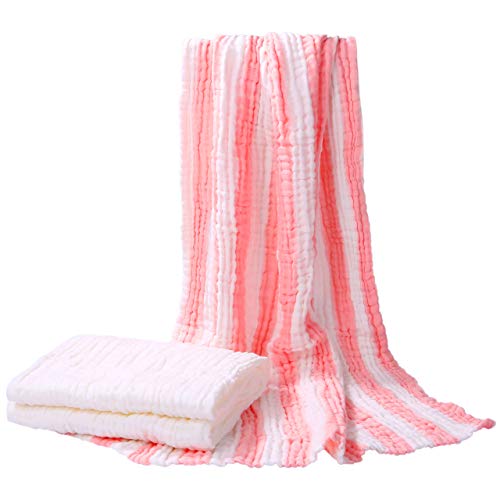 Berpy ガーゼ バスタオル 赤ちゃん ふわふわ6重ガーゼ 2枚セット ガーゼケット ベビー おくるみ 沐浴ガーゼ ベビー布団 ベビー用品 新生児 出産祝い (ピンク×ホワイト)