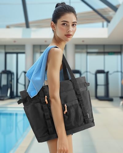 Bagsmart Tote Bag For Women, Travel Gym Tote Bag With Laptop Compartments, Waterproof Sport Totes & Shoulder Bag With Zipper Black thumb #5