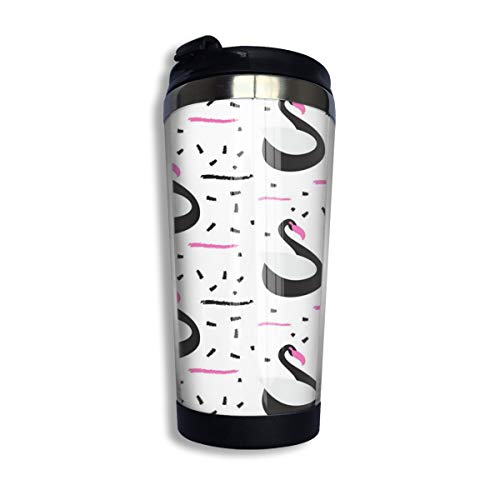 Pattonef Black Swan On Lake Seamless White Pattern Customized Stainless Steel Insulated Coffee Mugs Cups Unisex Suitable for Work Or Travel