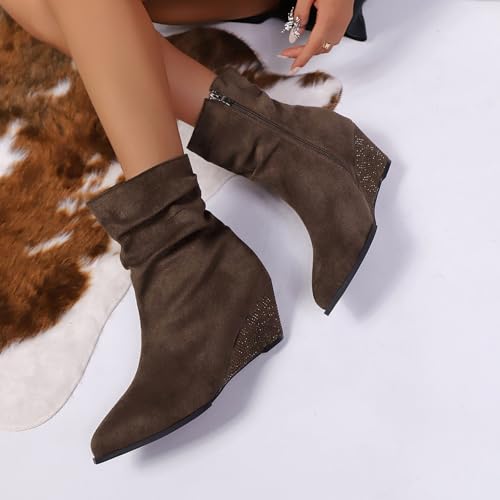 Bottes courtes confortables hiver à talon épais compensé et strass - 2